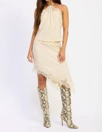 Emory Park - Hailey Satin Lace Asymmetrical Midi Skirt