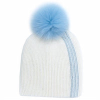 Mitchie'S Matchings - Women's Racer Stripe & Fox Fur Pom Pom Beanie