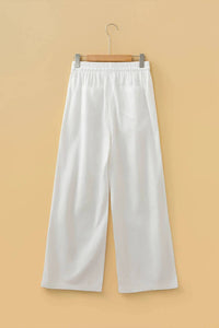 66Disco - Elastic Waist Button Pleated Detail Wide Leg Pants