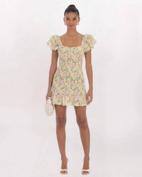 Mable - Roses Smocked Ruffle Dress
