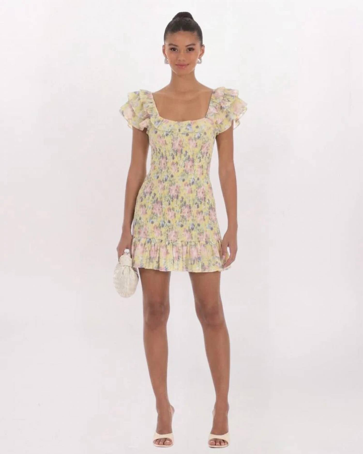 Mable - Roses Smocked Ruffle Dress