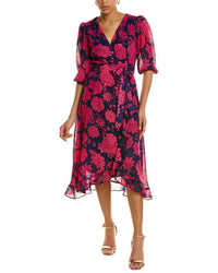 Maison Tara - Ruffle Sleeve Hi-lo Faux Wrap Midi Dress