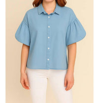 Pine Apparel - Tencel Puff Sleeve Button Front Top