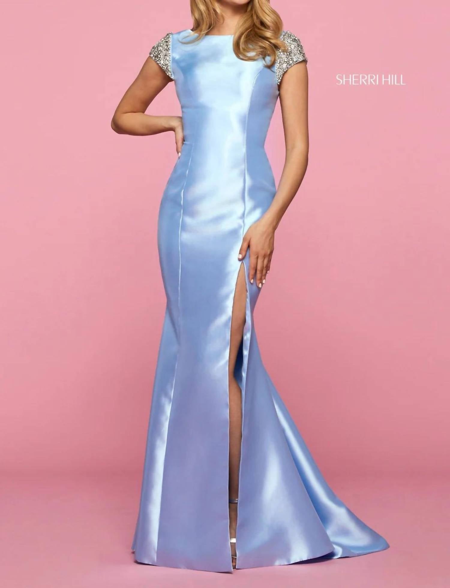 Sherri Hill Mikado Embellished Gown in light blue - women's dress