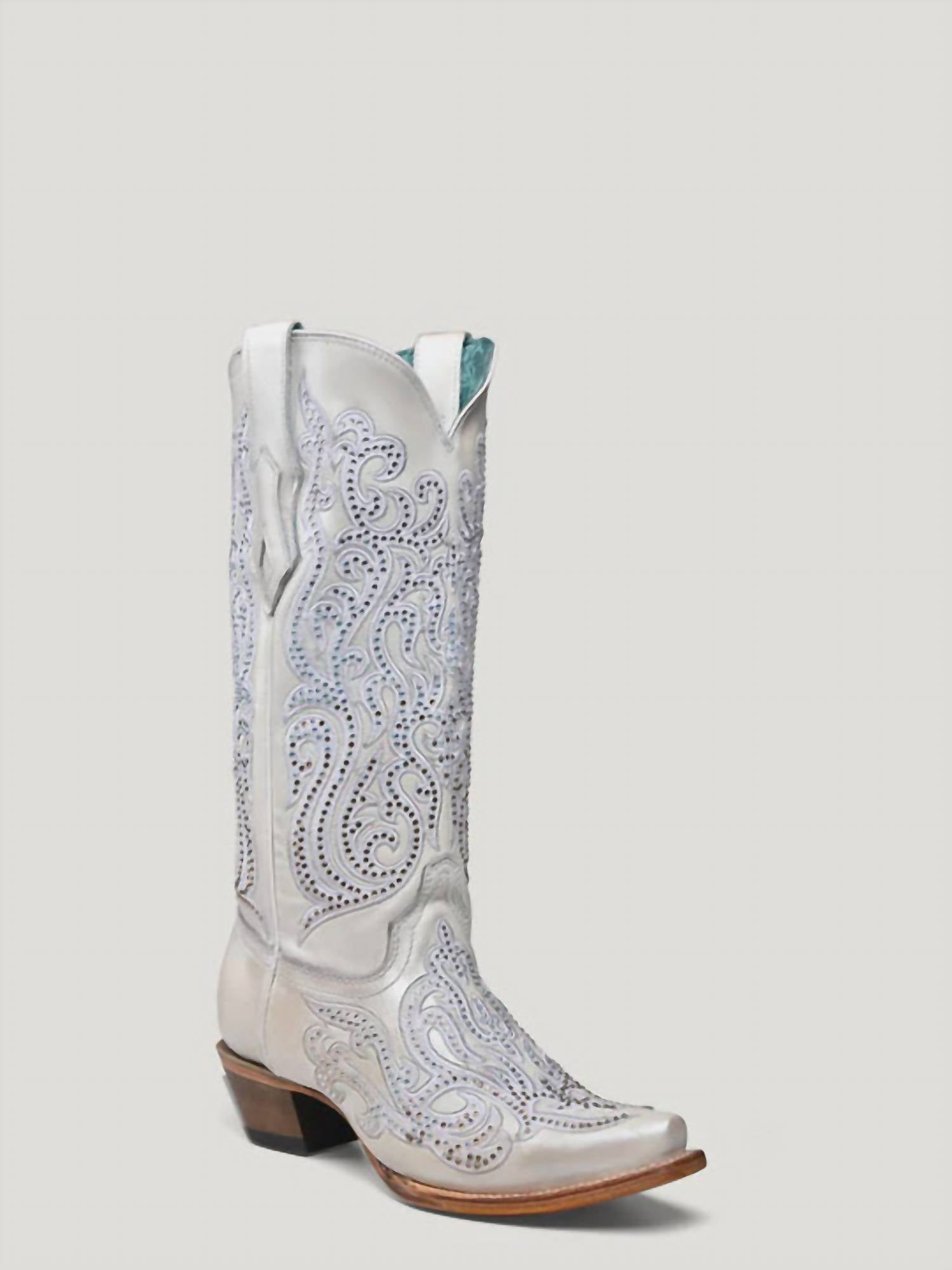 Corral Women's Embroidery Crystal Tall Boots in white - women's shoe
