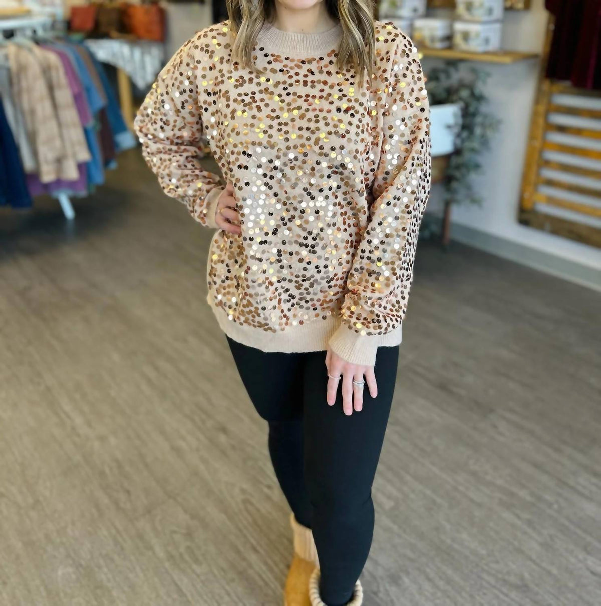 She + Sky - Glimmer Sequin Long Sleeve Sweater
