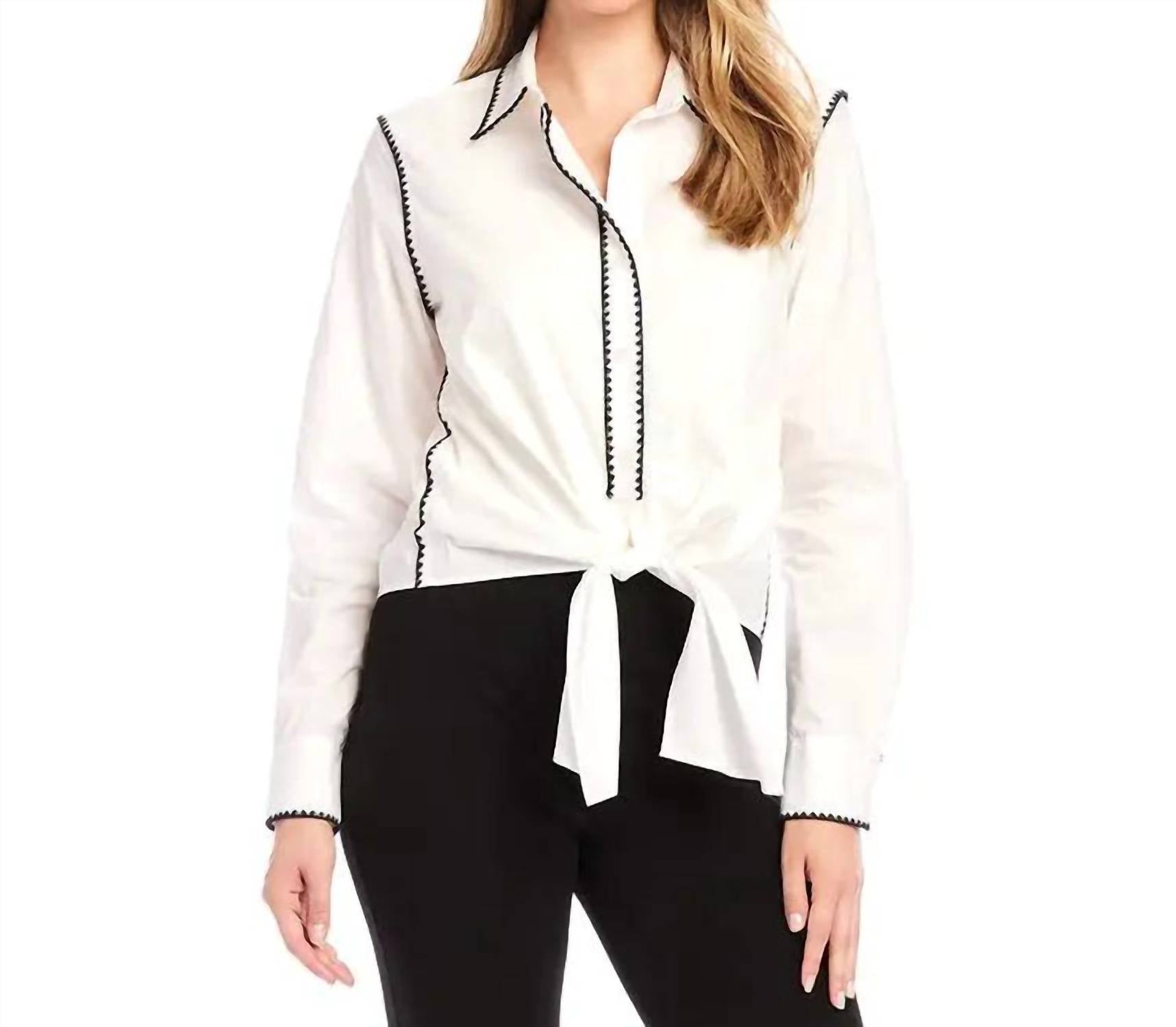 Karen Kane - Ottilie Edge Stitch Tie Front Top