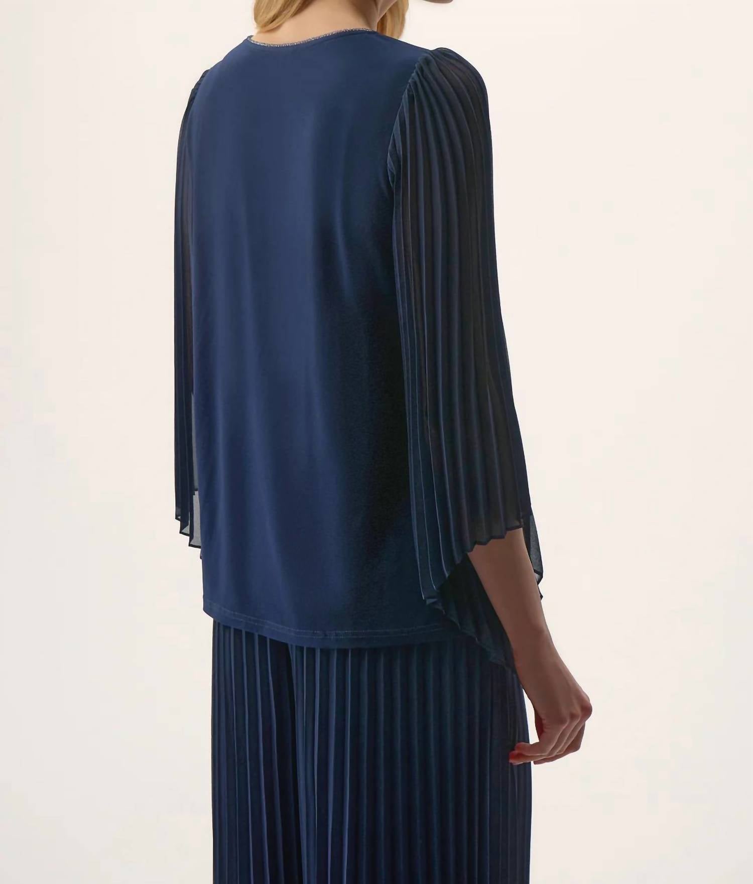 Joseph Ribkoff - Scoop Neck Long Pleated Sleeves Top