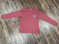 Southern Shirt Company vintage voyager tee LS in red river - men's long sleeve top - detail view
