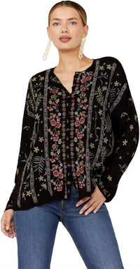 Johnny Was - Stripe Garden Floral Embroidered Blouse