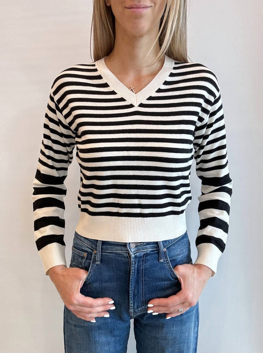 Monrow - Light Soft Knit Stripe V Neck Sweater