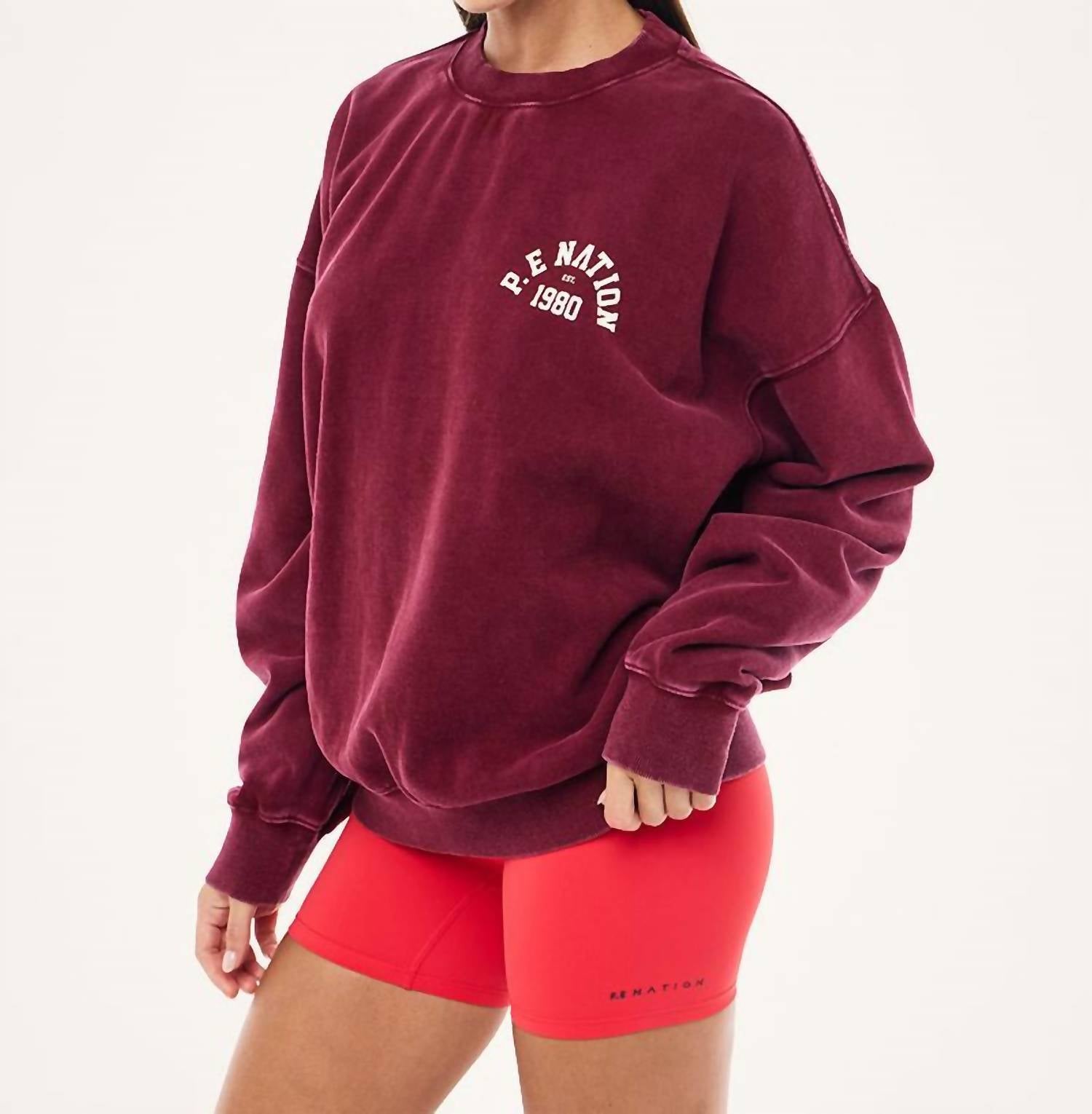 P.E. NATION Swerve 2.0 Sweat Oversized Fit in washed cabernet - women's top - view 4