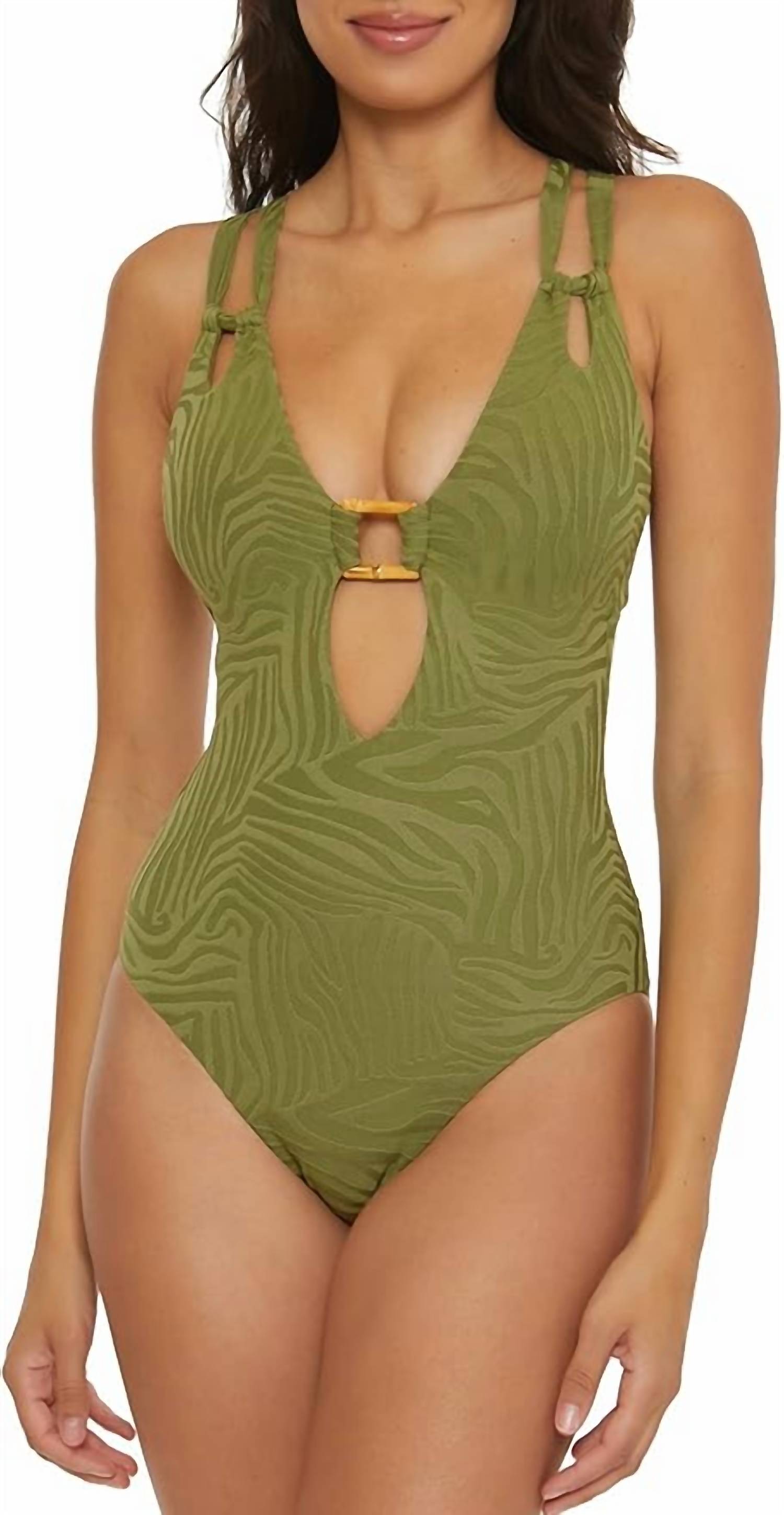 Becca - Women’s Congo Jacquard Plunging One Piece Keyhole Swimsuit