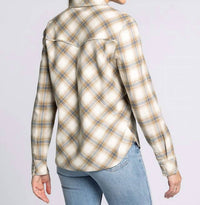 Thread & Supply Yana Collared Shirt in cream blue plaid - women's shirt - alternate view