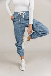 Ampersand Ave - Floral Denim Jogger Cargo Pants