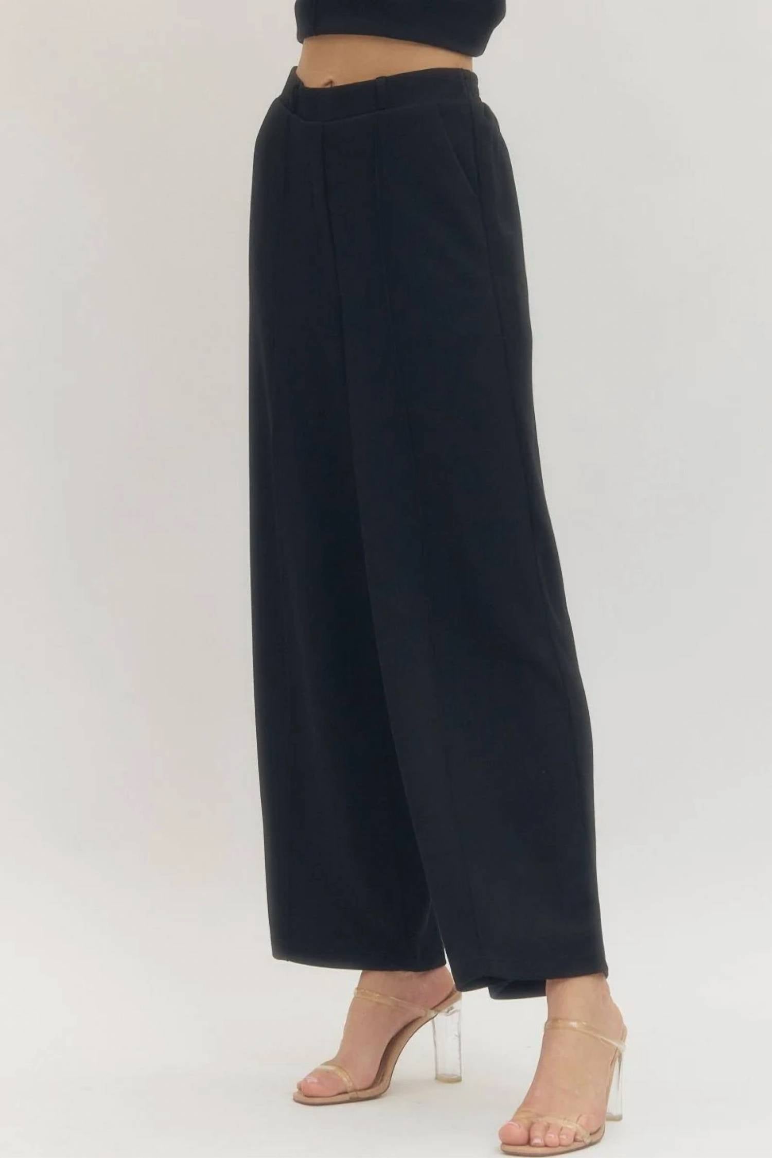Entro - Solid Knit Wide Leg Pants