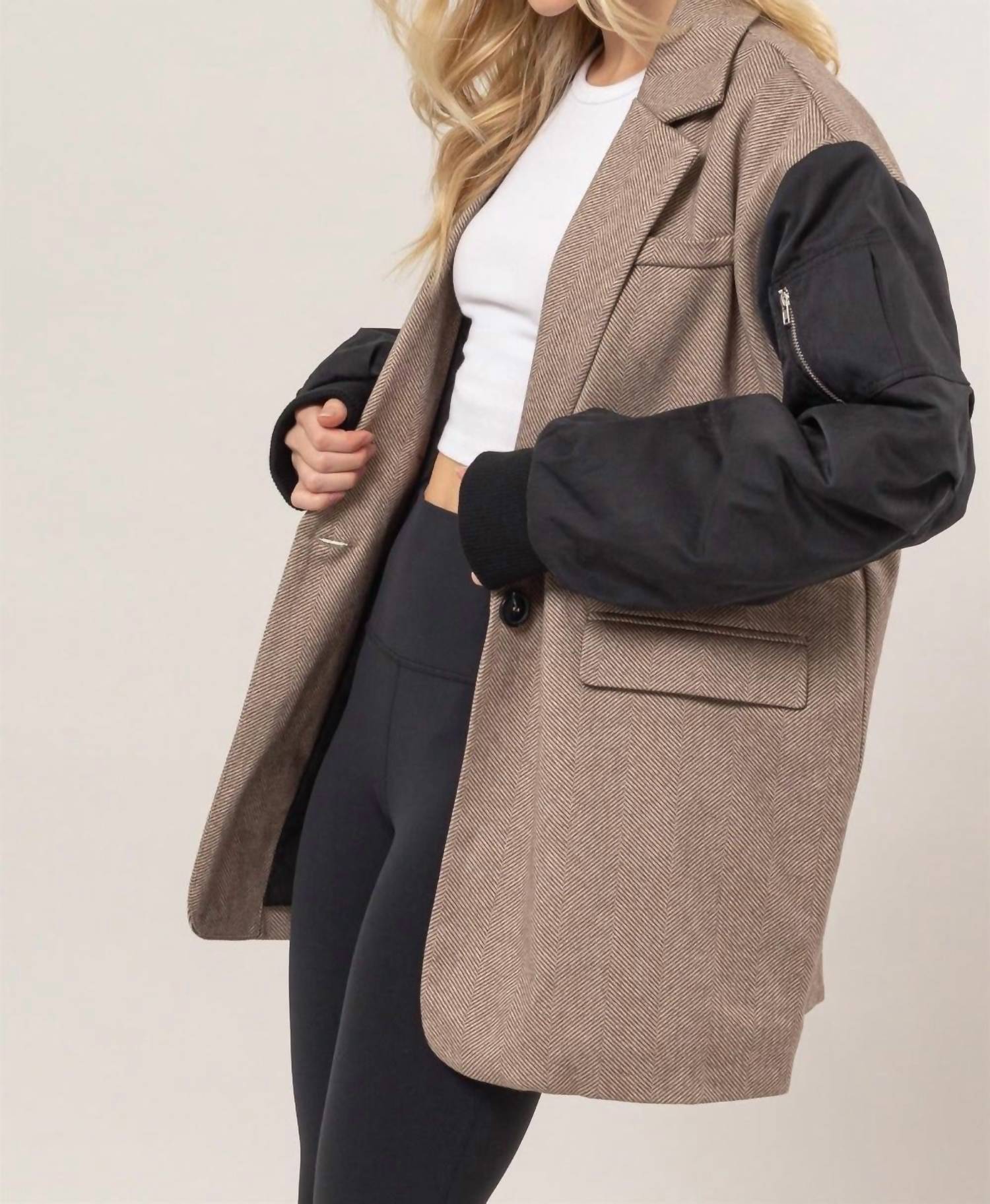 Hyfve - Herringbone Mixed Media Coat