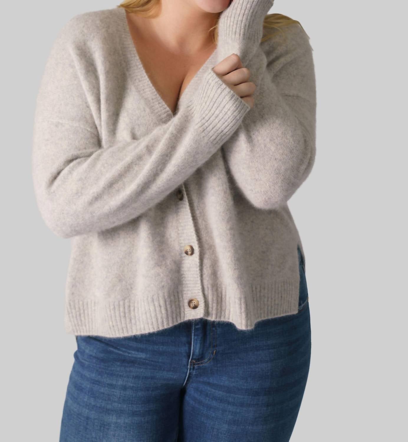 Estheme - Side Slit Grandpa Cardigan - Plus
