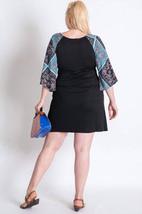 Davi & Dani - Boho Contrast Tie Front Dress - Plus