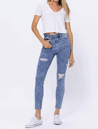 Judy Blue - Hi-rise Acid Wash Destroyed Skinny Jeans