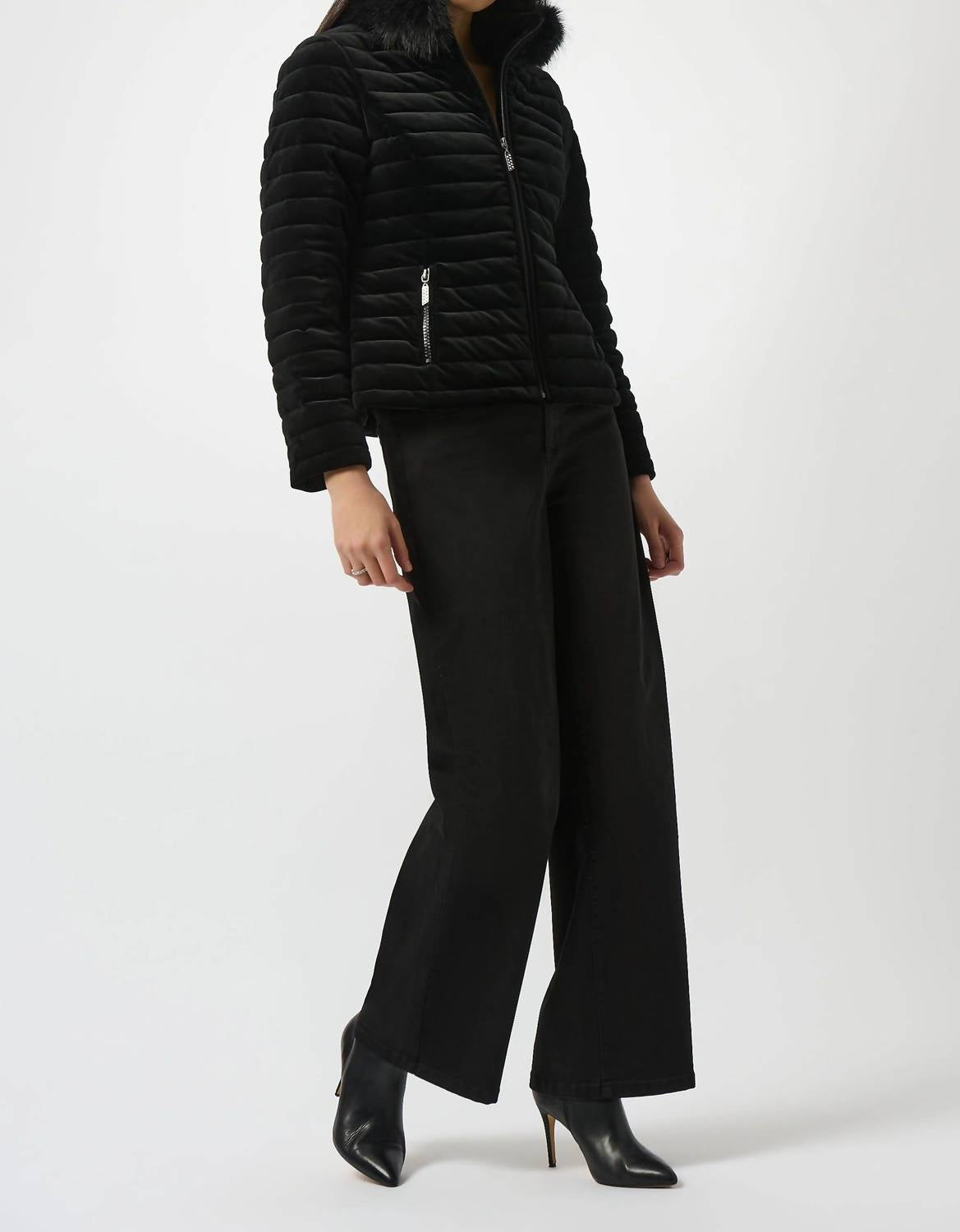 Joseph Ribkoff - Velvet Faux Fur Puffer Jacket