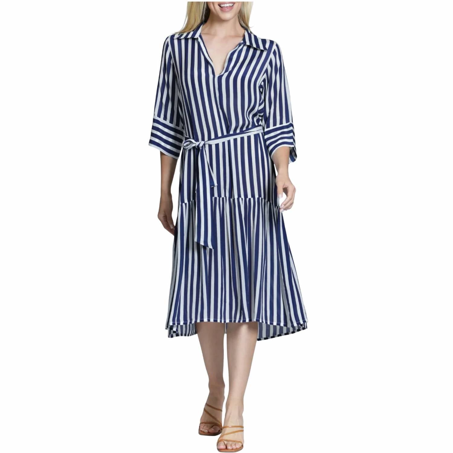 Apny - Half Placket Dress With Belt