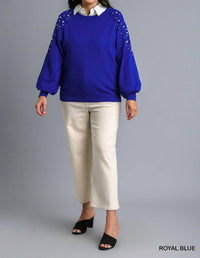 Round Neck Pullover Sweater With Long Sleeve Pearl Details