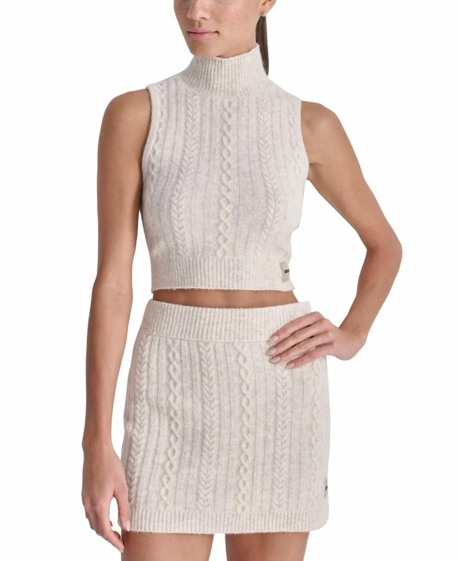 Dkny - Cropped Mock-neck Cable Knit Tank