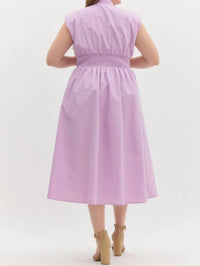 Entro - Solid V-neck Sleeveless Midi Dress