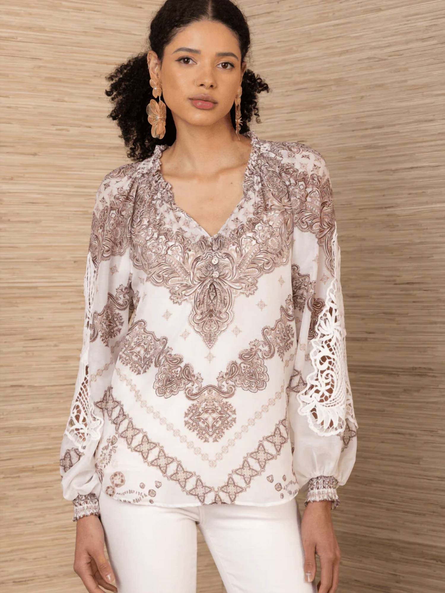 Hale Bob - Long Sleeve V Neck Lace Blouse