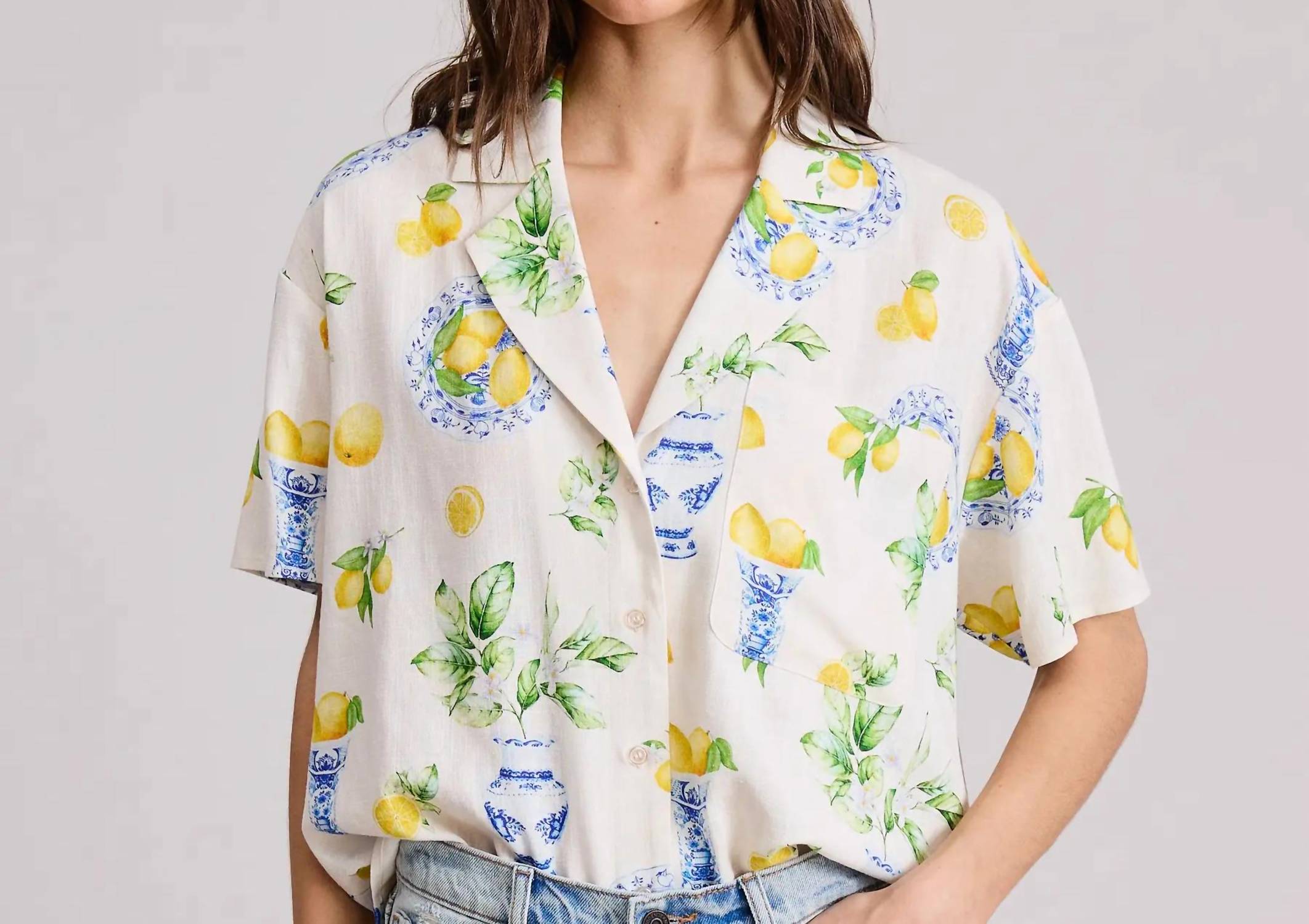 Flat White - Italia Lemon Button Down Top