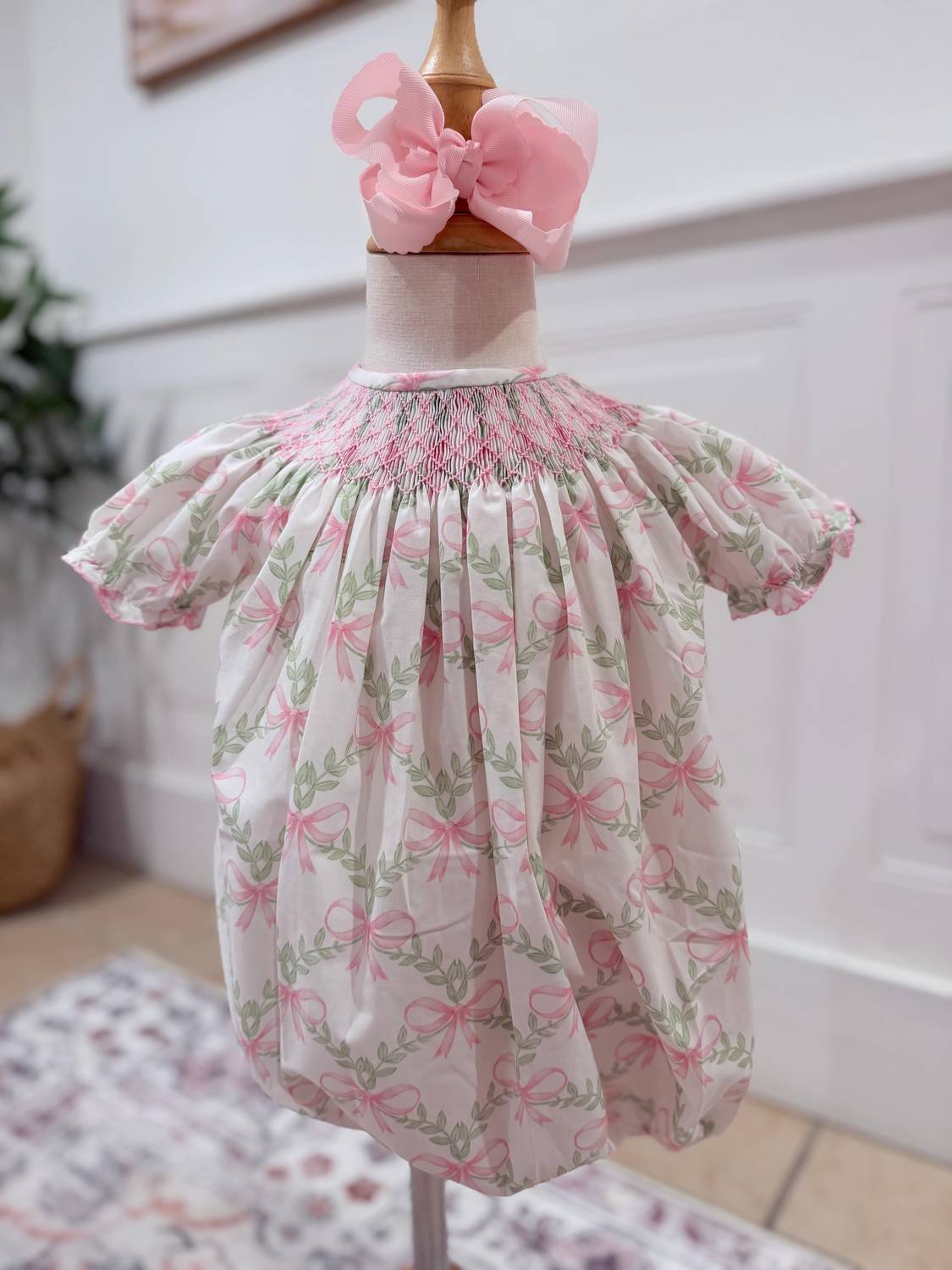 City Beautiful - Kids Smocked Bow Floral Bubble