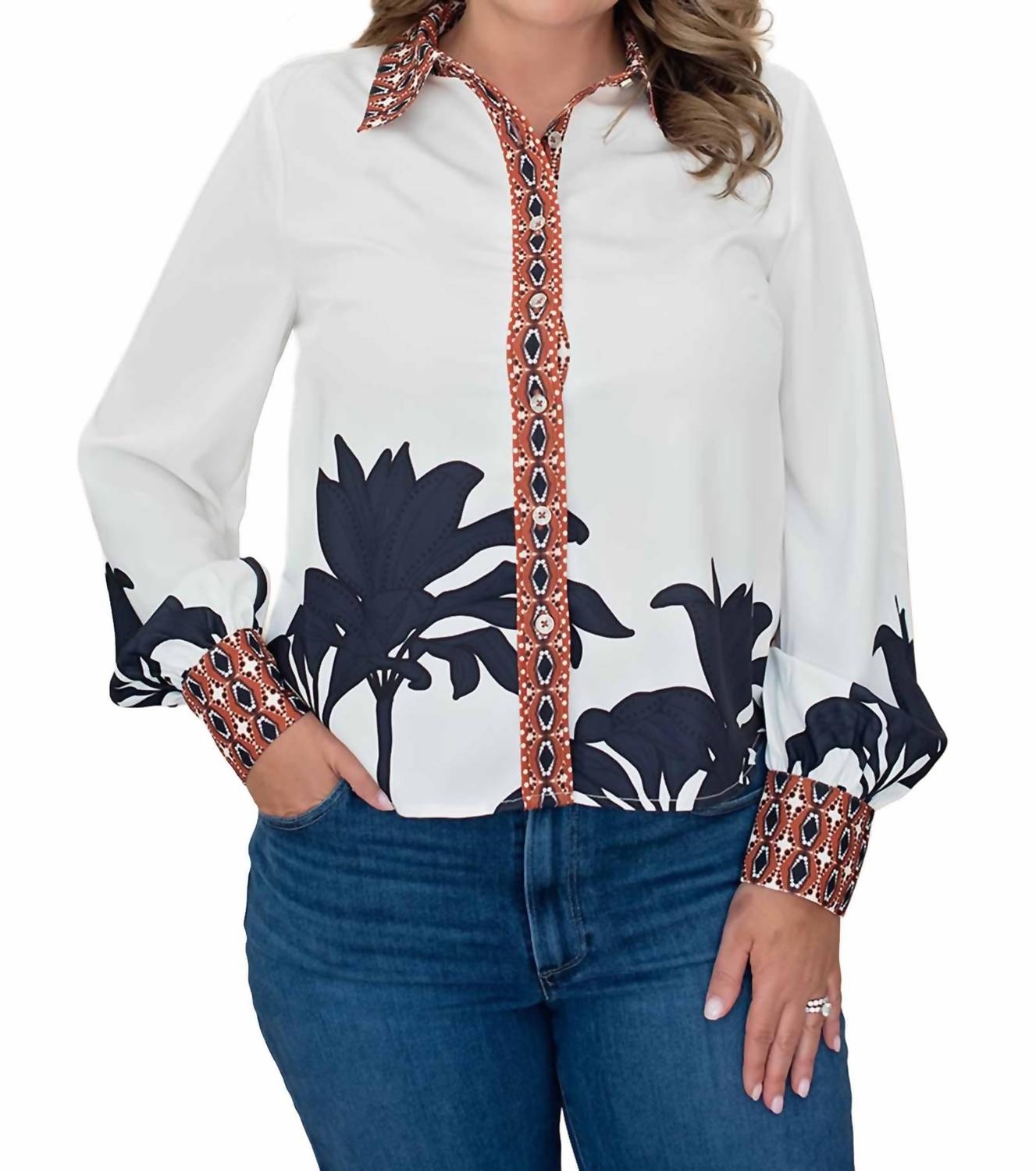 Ciebon - Eirny Floral Mix Printed Button Down Shirt