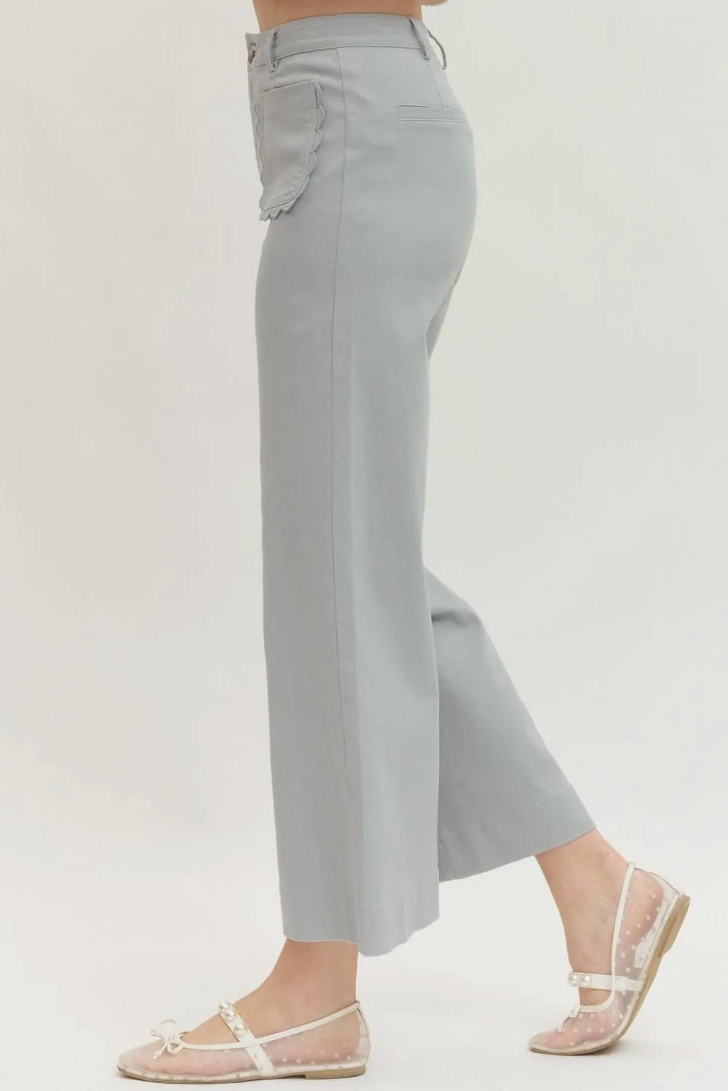 Entro - Solid Wide Leg Scallop Pocket Pants