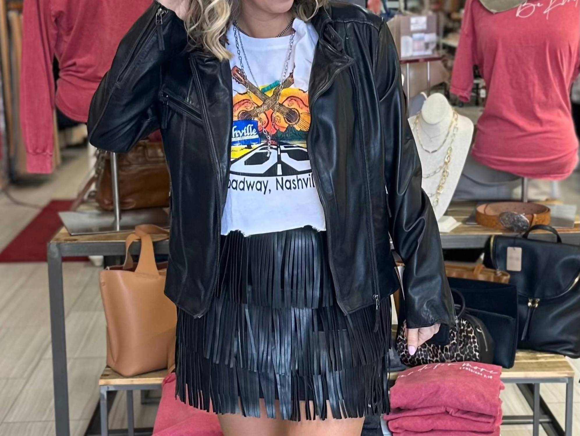 Jade By Jane - Western Faux Leather Fringe Mini Skirt