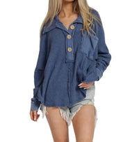 Blue Buttercup Mineral Dyed Waffle Tunic Top in blue - women's shirt - detail view