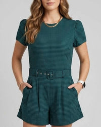 OLIVACEOUS Sadie Gingham Romper in green - women's pants