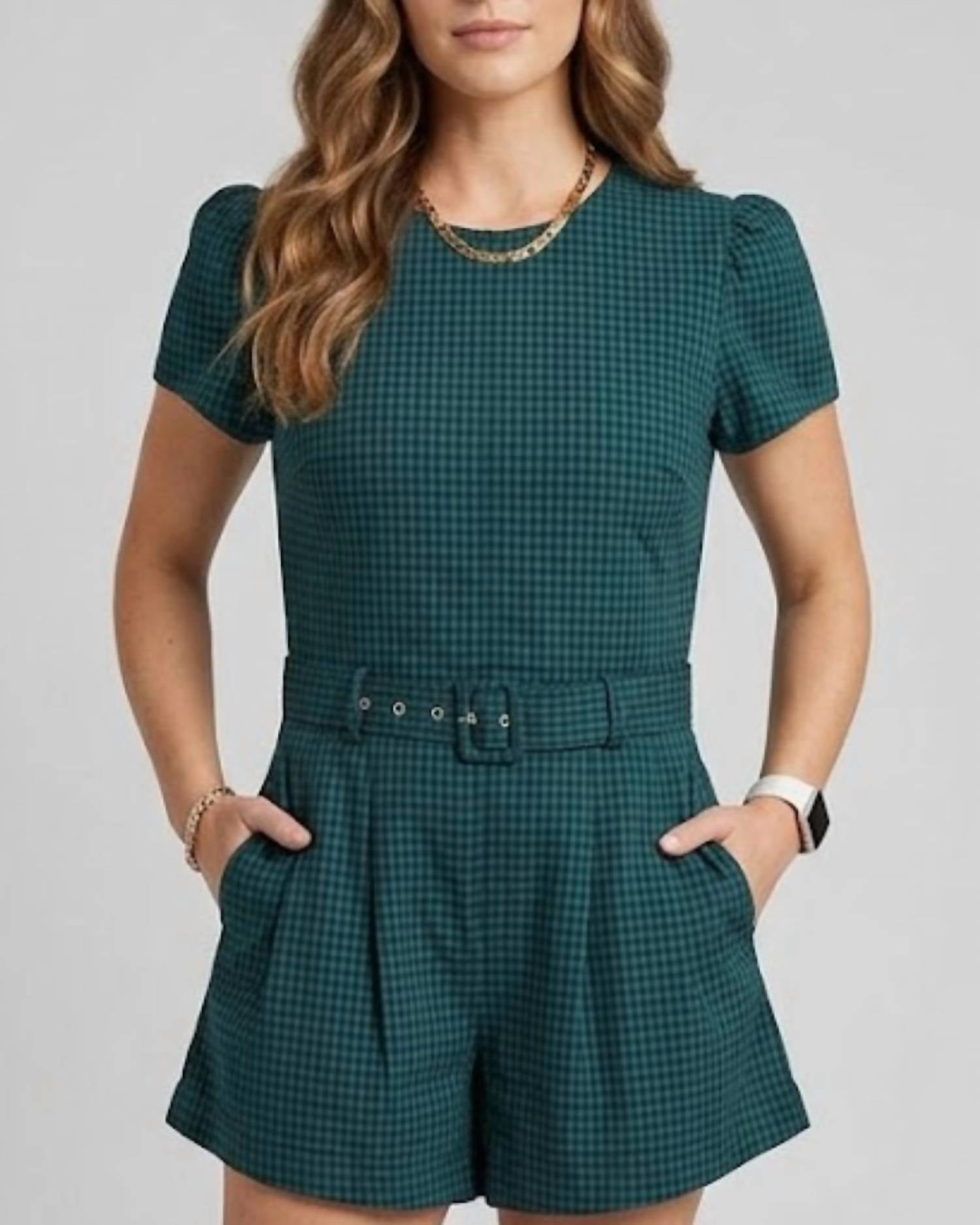 OLIVACEOUS Sadie Gingham Romper in green - women's pants