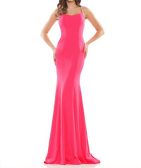 COLORS DRESS Scoopneck Lycra Gown in poppy - women's dress