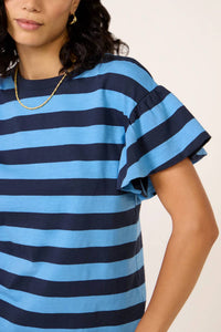 Nation LTD Camille Ruffle Sleeve Tee in rugby stripe - women's t-shirt - alternate view