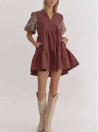 Entro - Women's Contrast Floral Sleeve Dress