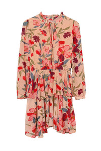 Shewin - Frilled Collar Long Sleeve Floral Dress