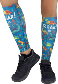 Zensah Print Compression Leg Sleeves in dinosaurs teal - men's item