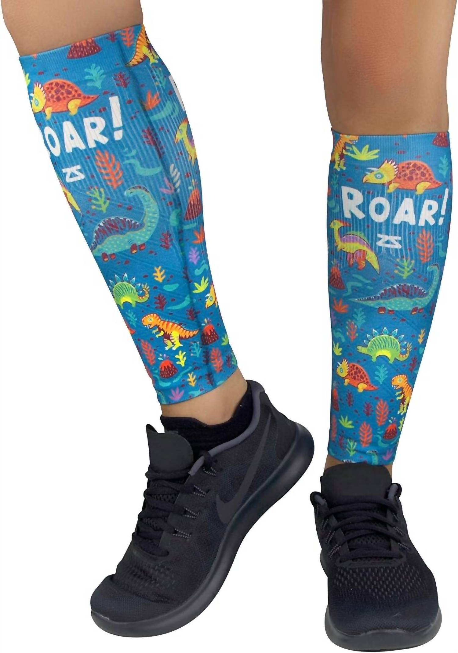 Zensah Print Compression Leg Sleeves in dinosaurs teal - men's item