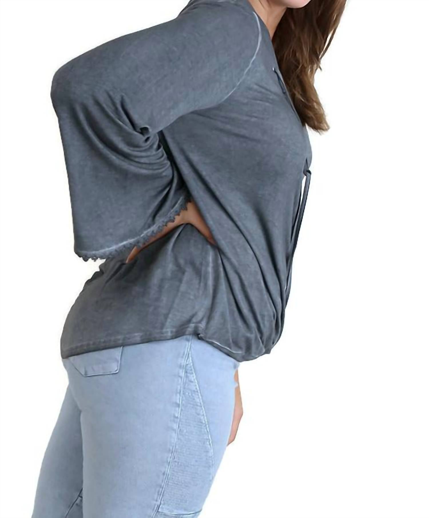 Umgee - Drawstring Neckline Bell Sleeve Top