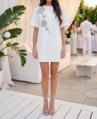 Ina Fashion - Yanira Embellished Flower T-Shirt Dress