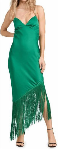Saylor - Haverine Solid Satin Fringe Midi Dress