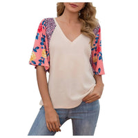 C+D+M - Waffle Floral/leopard Sleeve Top