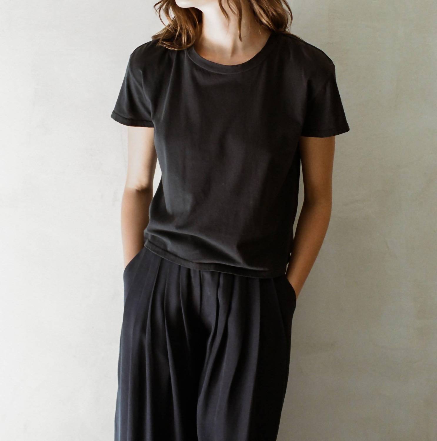 By Together Charlotte Organic Cotton Elevated Tee in washed black - women's t-shirt