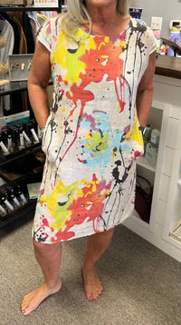 Femme Fatale Linen Print Midi Dress in paint splatter - women's dress - view 4